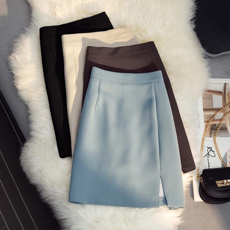 High waist split skirt A-line wrap hip versatile office lady skirt ...