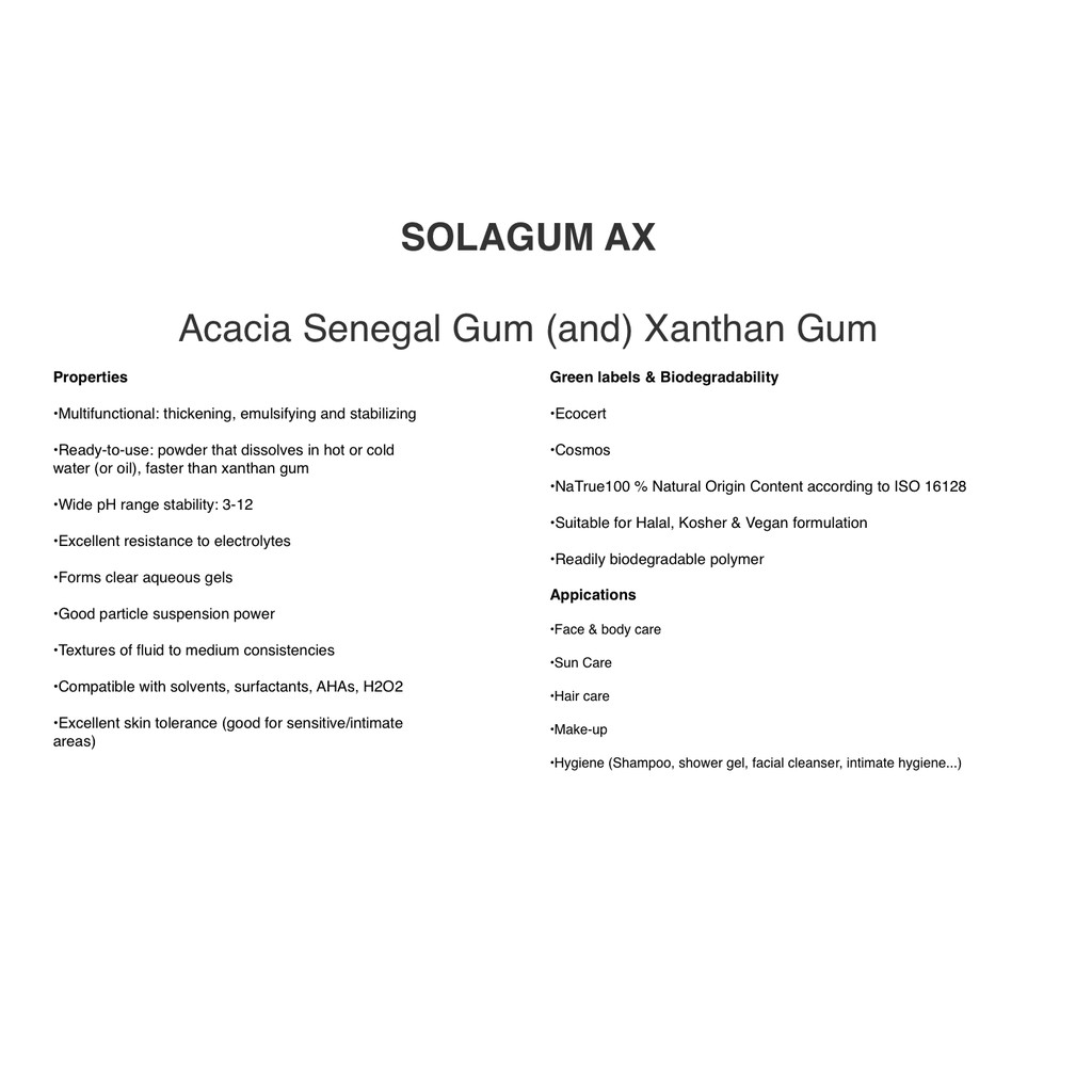 SOLAGUM AX (Acacia Senegal Gum (and) Xanthan Gel Powder In Cosmetics ...