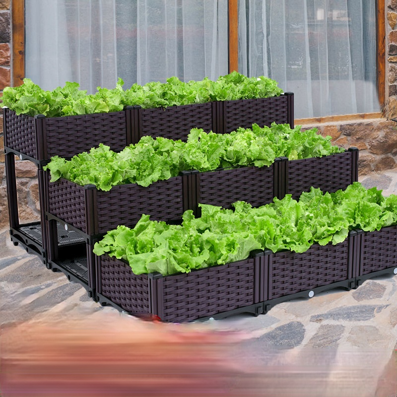 Outdoor Garden Movable Rectangular Raised Garden Plastic Flower Box ...