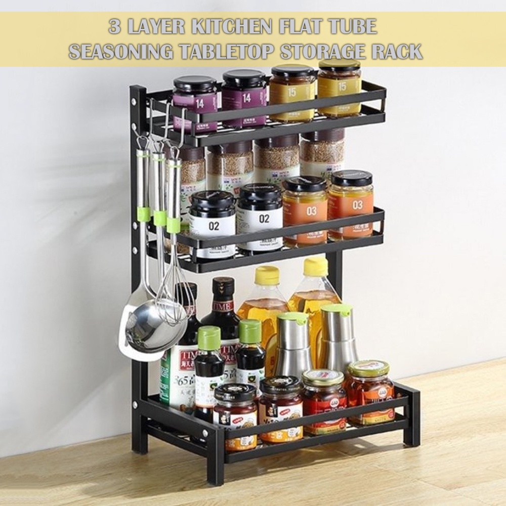 3 LAYER KITCHEN FLAT TUBE SEASONING TABLETOP STORAGE RACK | Shopee ...