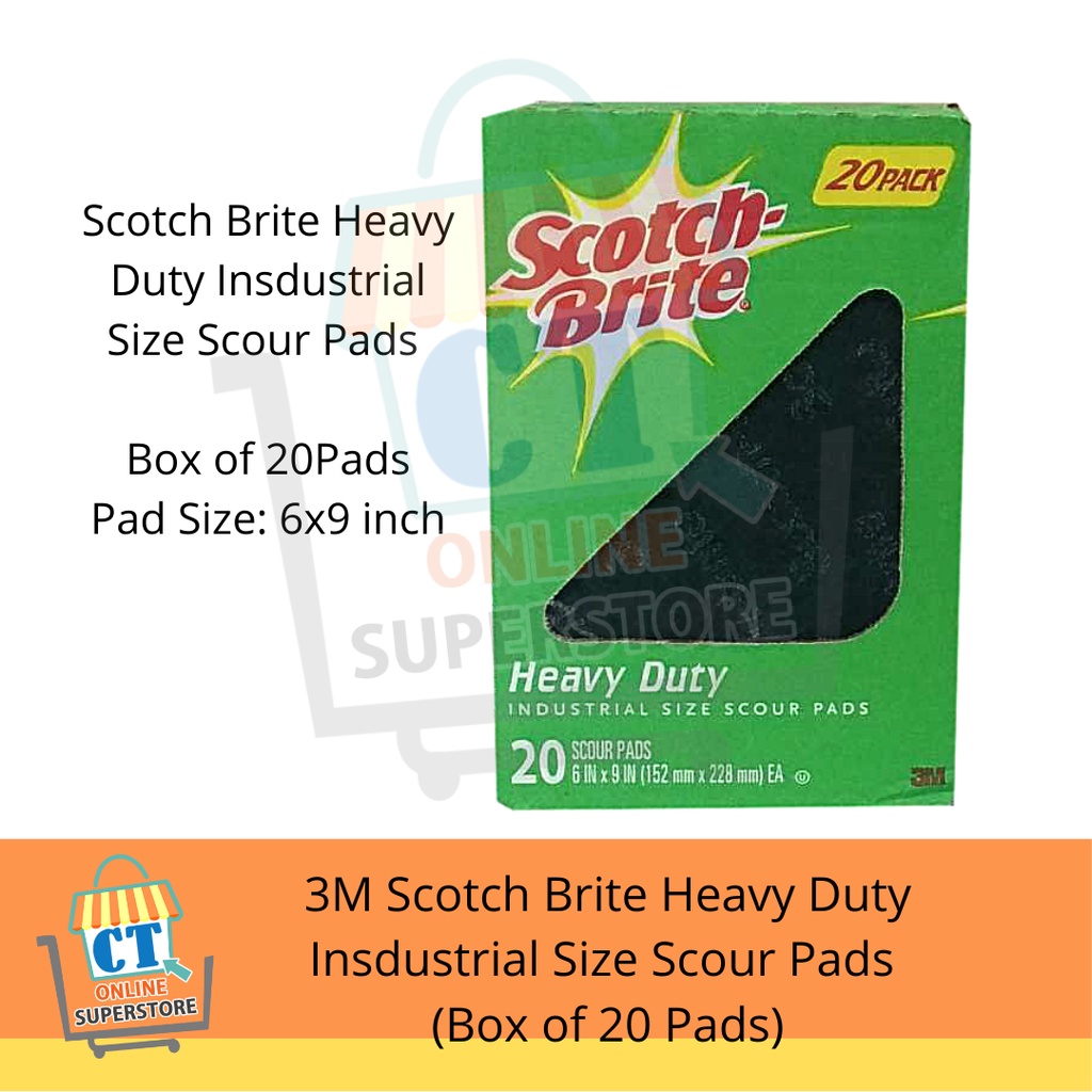 3M Scotchbrite Heavy Duty Industrial Size Scour Pads (Box of 20 Pads