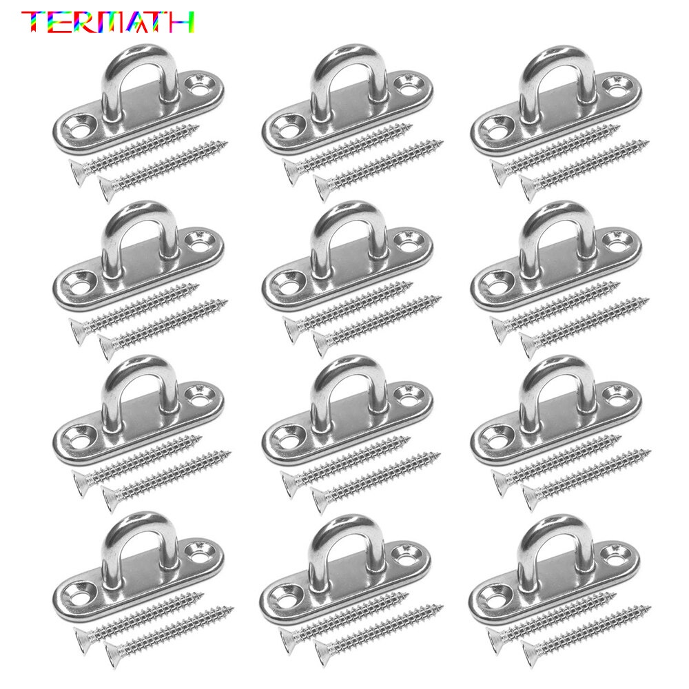 ＞TERMATH 12 Pcs Stainless Steel M5 Pad Eye Plate Ring Hooks Staple Hook