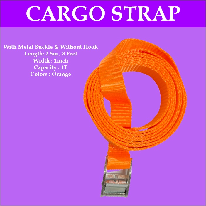 Cargo Rope Cargo Strap 1'' 8feet 2.5m Metal Buckle Ratchet TieDown