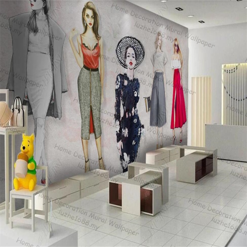 Custom beauty model clothing store industrial decor background wall ...