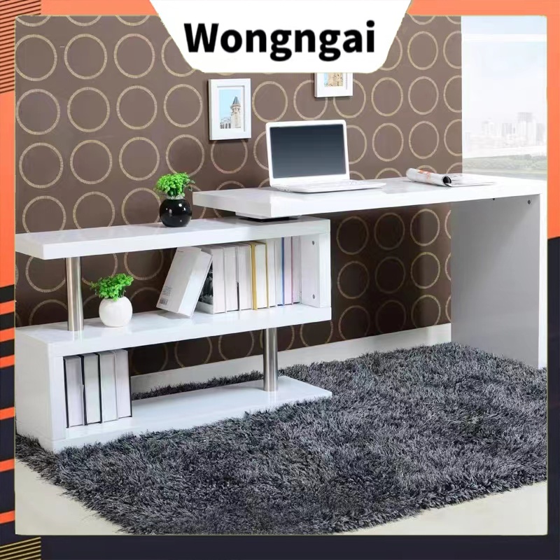 COD Computer Table Study desk 3-layer bookshelf 360°rotating bookshelf ...