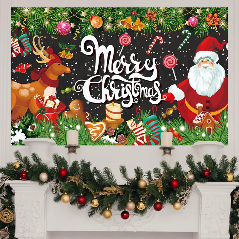 100x150CM Merry Christmas Backdrop Cloth Santa Claus Elk Backdrops ...