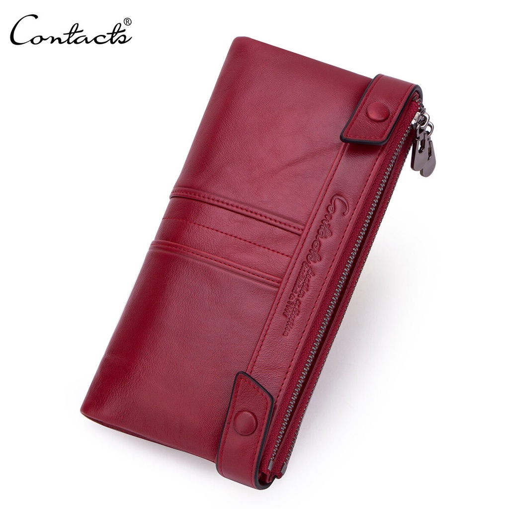 CONTACT'S Fashion Genuine Leather Long Wallet For Women With Double Zipper  Rfid Card Holder Wallets Phone Clutch Bag
