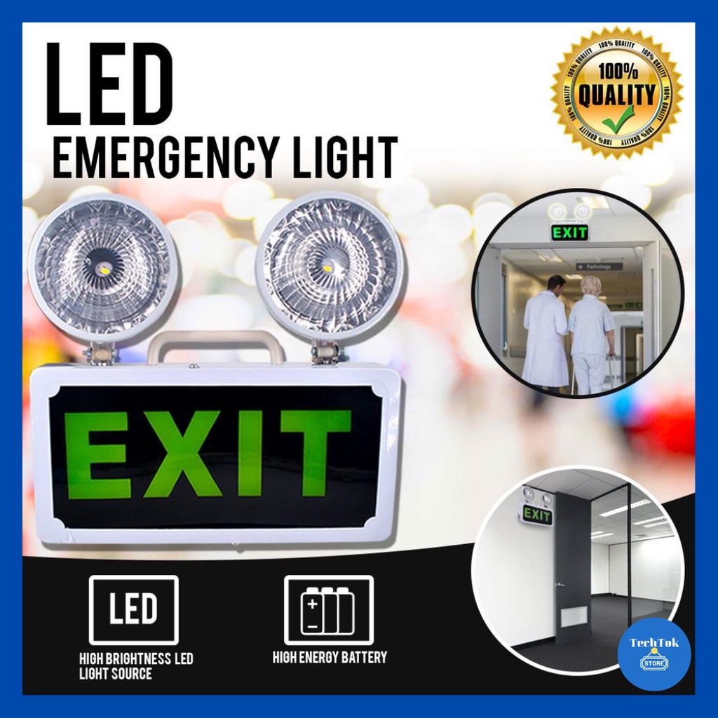 TechTok Automatic LED Emergency Lights Green Exit Sign & Emergency
