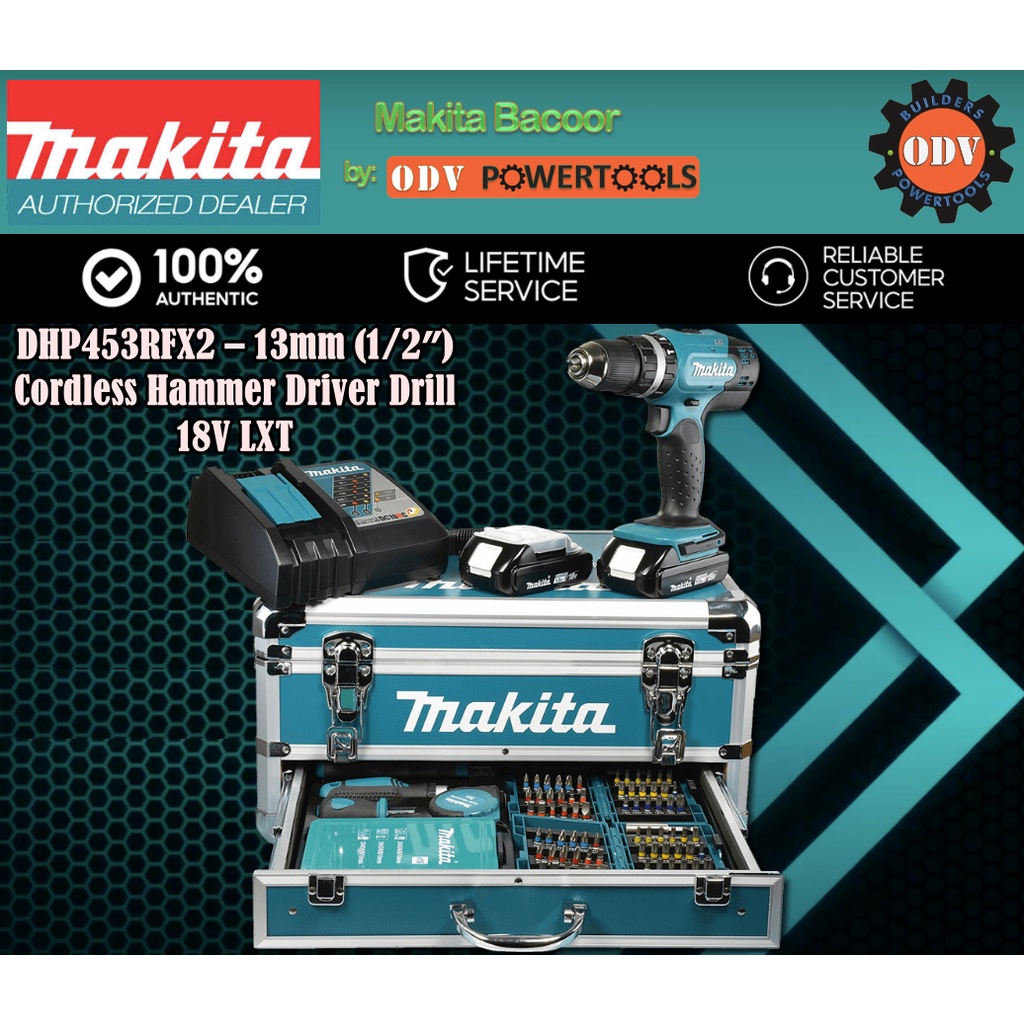 Makita DHP453RFX2 13mm 1 2 Cordless Hammer Driver Drill 18V LXT Li Ion Kit ODV POWERTOOLS