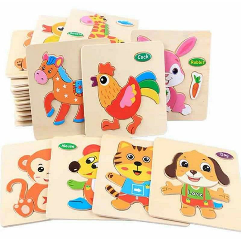 Wooden Puzzle 3d Kids Toys Baby Learning Cartoon Animal jigsaw Educational  Puzzl