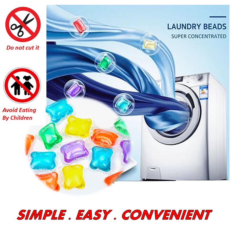 50PCS Laundry Beads Detergent Capsules Ball Wash Beads Laundry Long ...