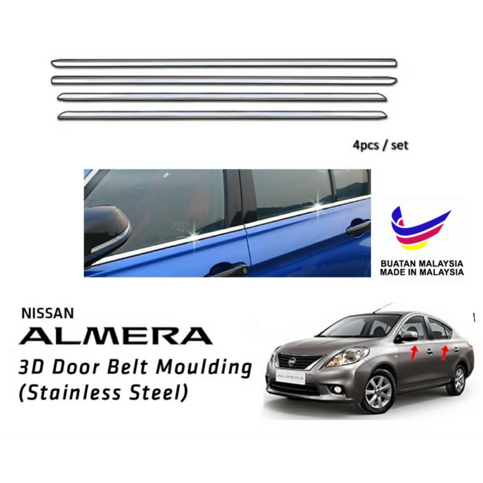 Nissan Almera Chrome Lining Door Belt Moulding 3D Stainless Steel ...