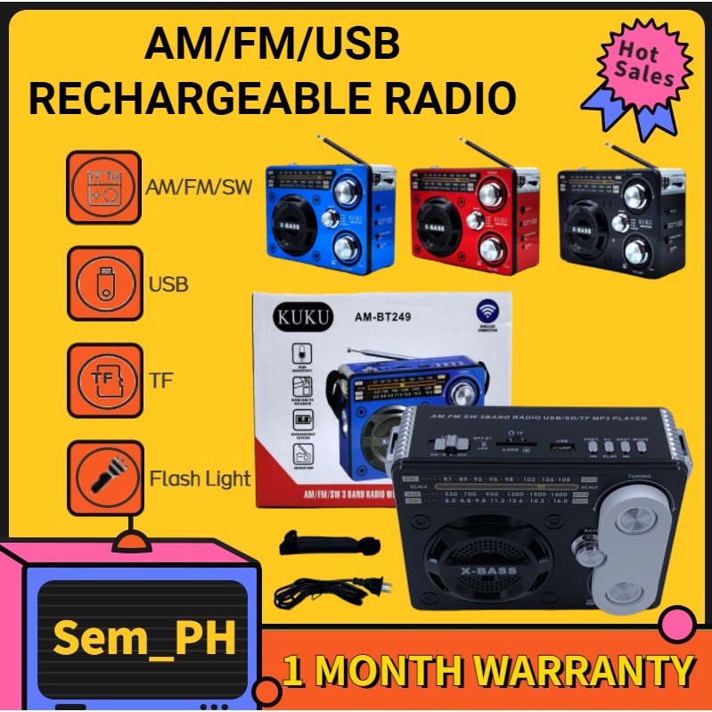 AM/FM/SW/ 3 Band Portable Rechargeable Radio USB/TF Card/ MP3 Player ...