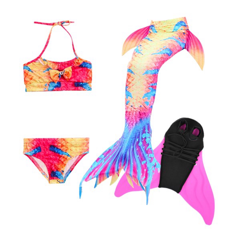 4pcs/suit Girls Kids Mermaid Tail Swimmable Bikini Set Swimwear ...