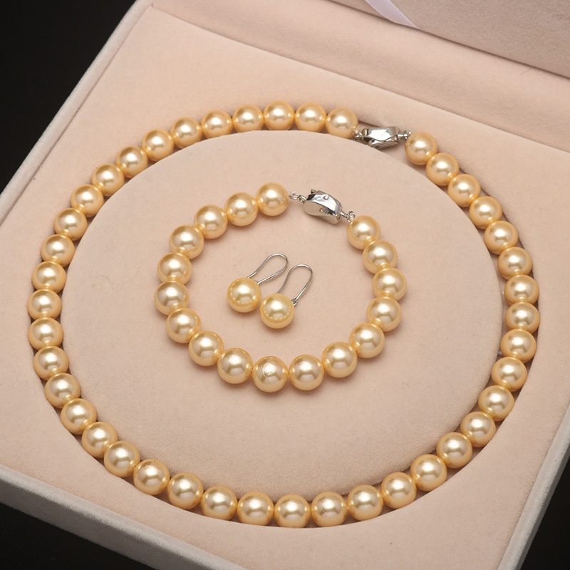 NO BOX)Retro palace shell pearl necklace women are round strong