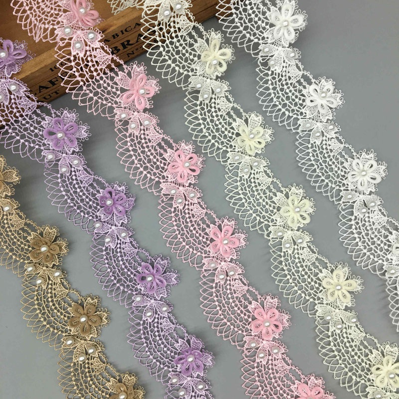 1yard Soluble Rose Flower Pearl Ocean Waves Embroidered Lace Trim ...