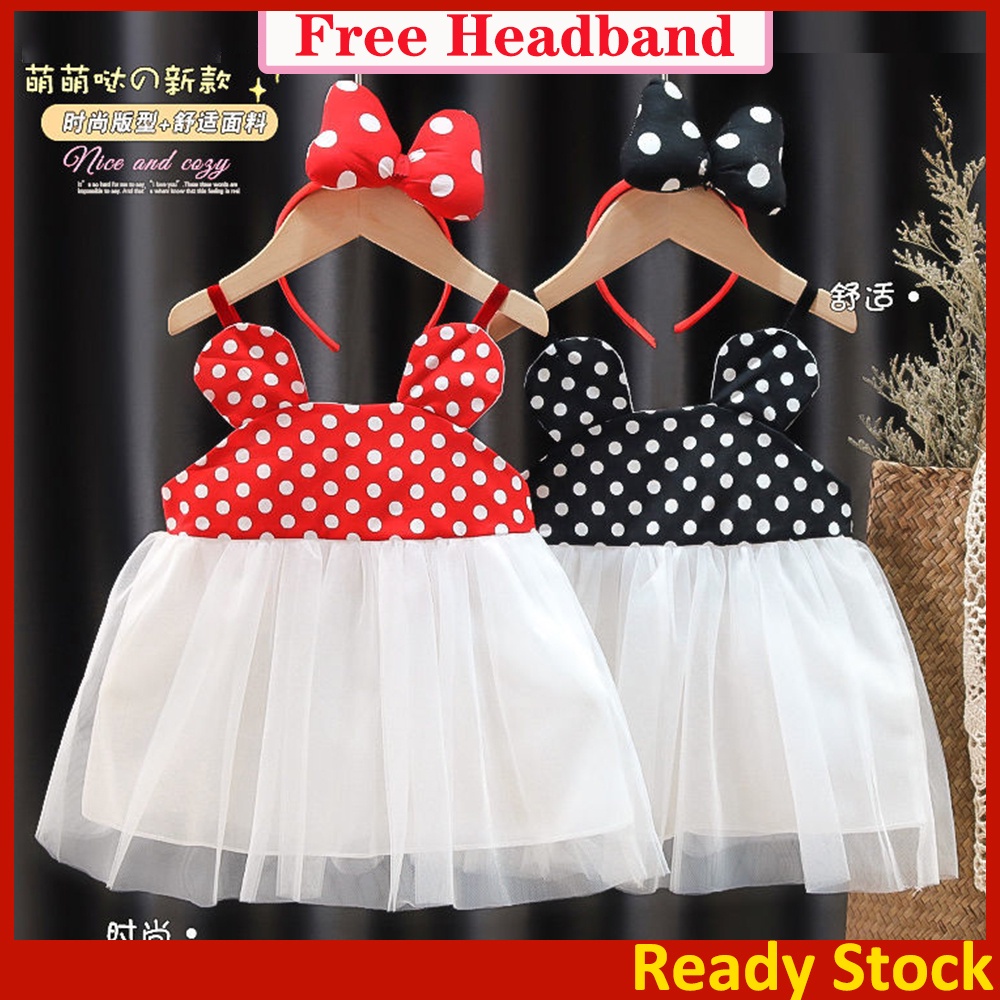 0 3 Years Baby Girl Dress Mickey Minnie Mouse Dress for Baby Disney Fashion Polka Dot New Born Dress and Headband 2Pcs Clothes Set Birthday Party Dress for Baby Girl Shopee Philippines