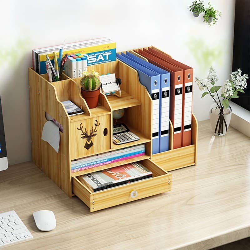 3#DIY Multifunction Wooden Desk Organizer Pen Holder Box Stationary ...