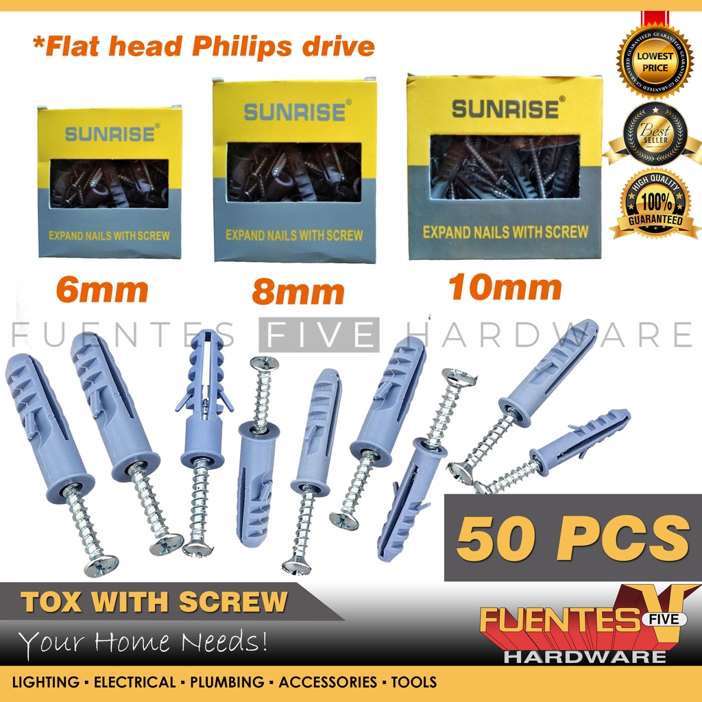 50pcs/box Tox with screw 6mm | 8mm | 10mm | Shopee Philippines