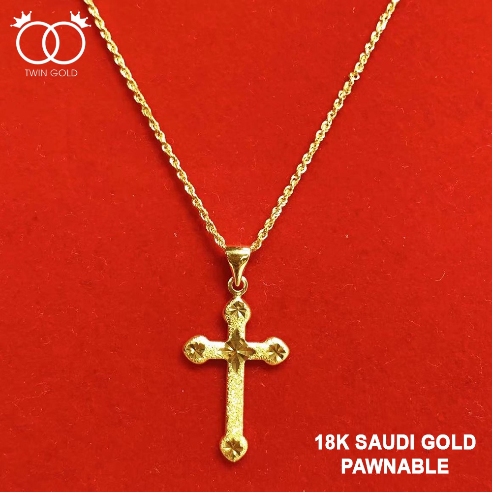 Spot segundoTwin Gold 18K Saudi Gold Pawnable Cross Design Unisex ...