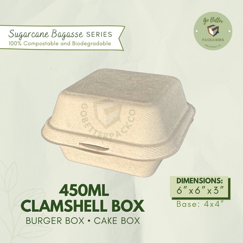 450ml Sugarcane Bagasse Clamshell Box | Burger Box | Cake Box | Shopee ...
