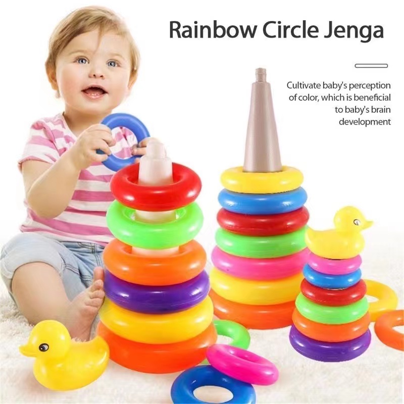 kid toy Rainbow Color Stacking Rings Tower Duck Play Tub Development ...