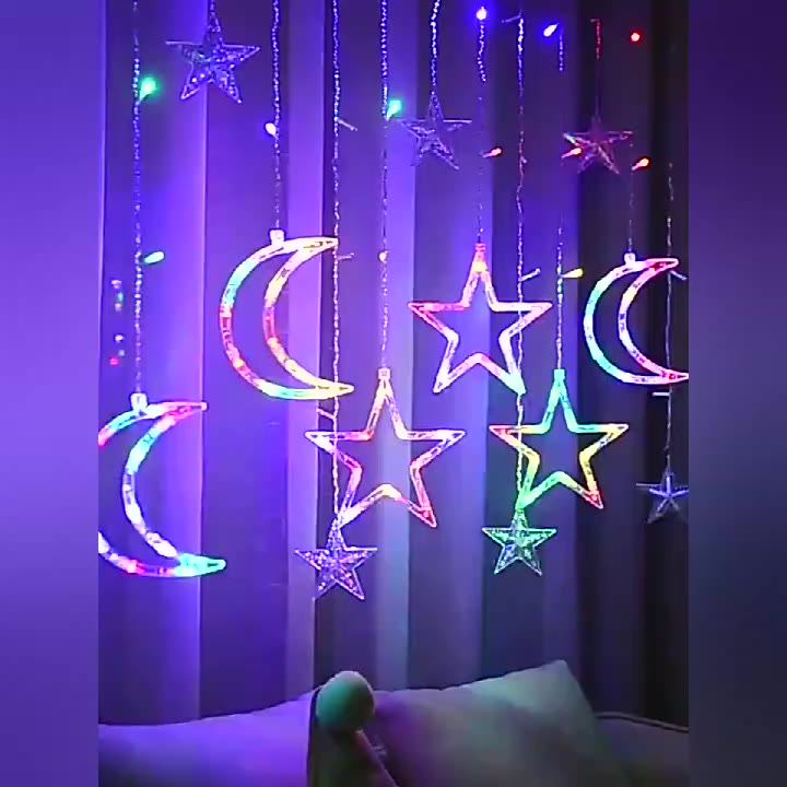Solar Light star moon curtain light 120 LED Light Christmas Lights 8 ...