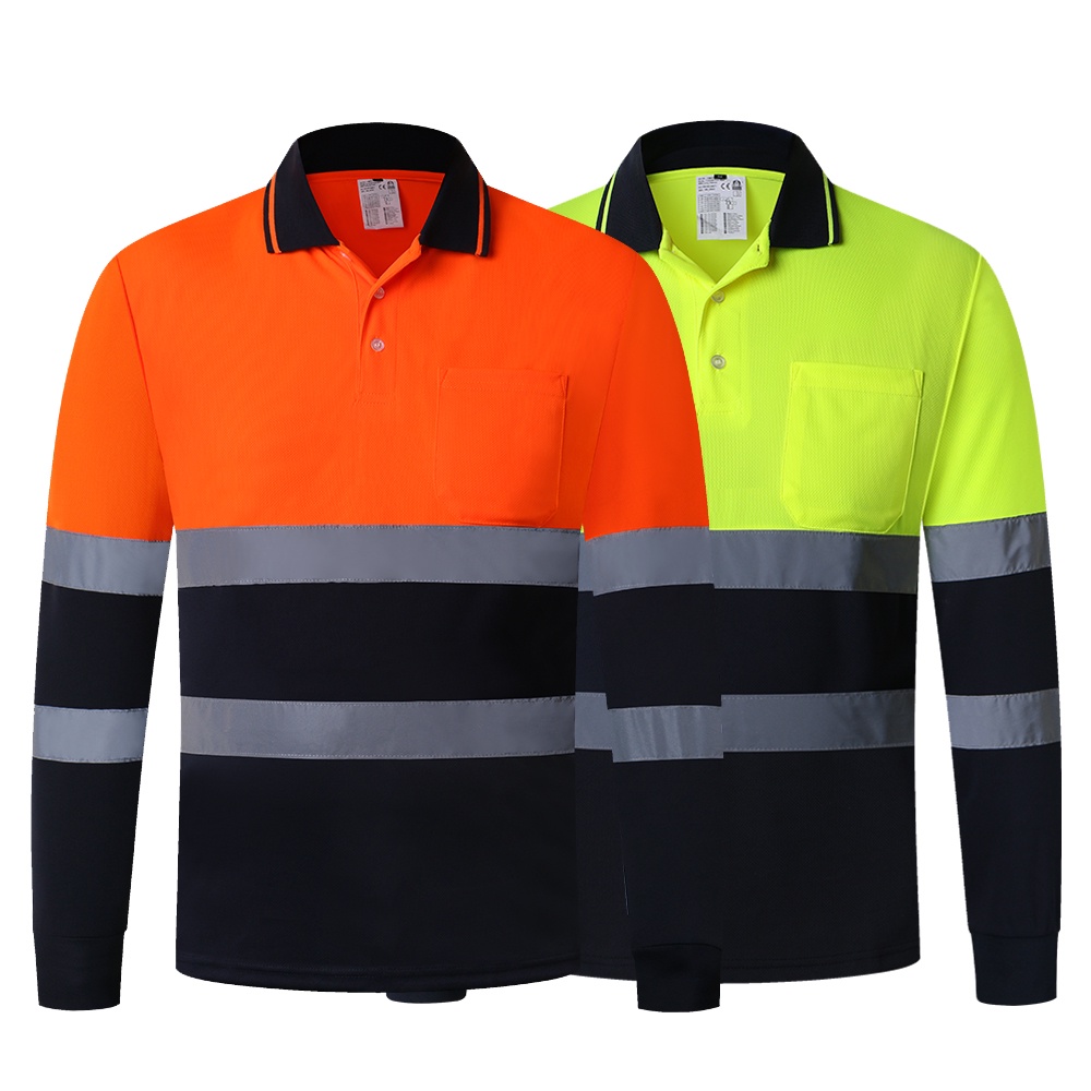 Hi Vis Long Sleeve Workwear Shirt with Reflective Tape Quick Dry Cool ...