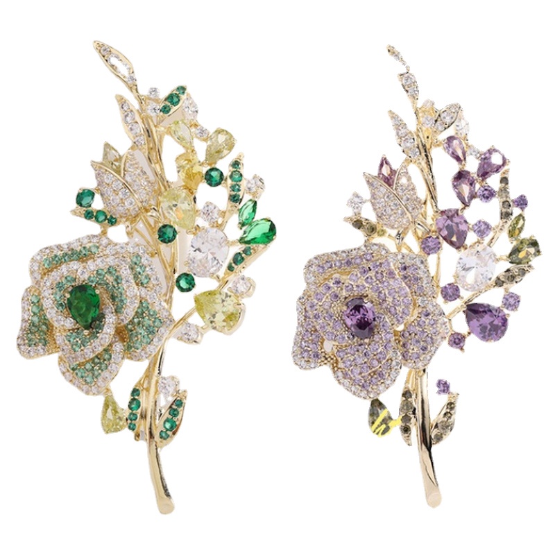 Fashion Rose Inlaid Colorful Rhinestones Zircon Temperament Flower ...