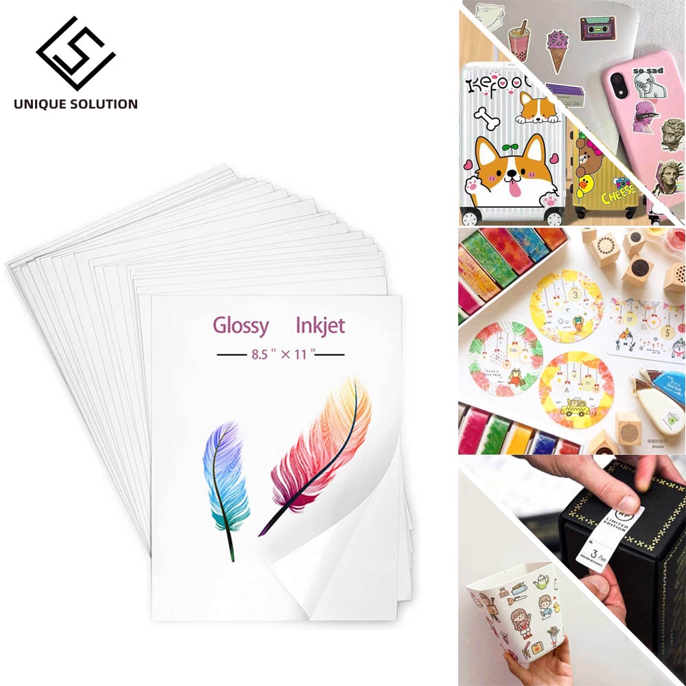 50 Sheets A4 Vinyl Sticker Paper for Inkjet Printer Glossy White Self
