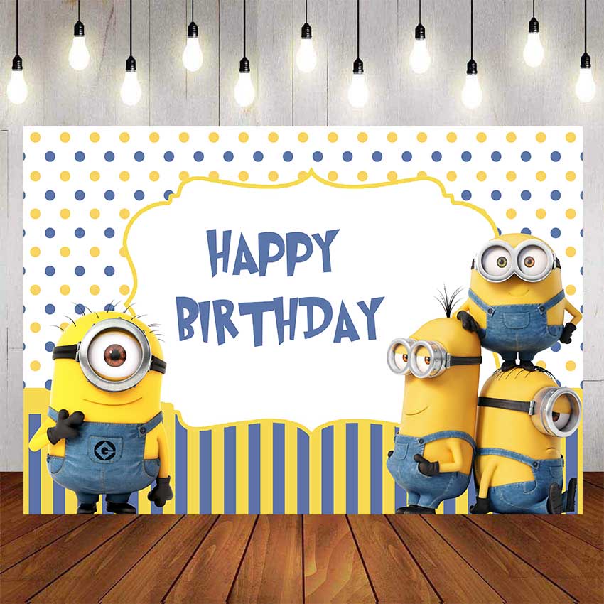 Cute Minions Birthday Backdrop For Photography Baby Kids Yellow Dots ...