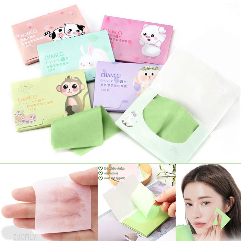 100Pcs Protable Facial Absorbent Paper Oil Control Wipes Green Tea Sheet Oily Face Blotting