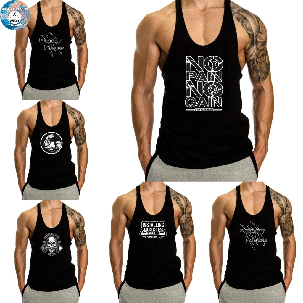 BLACK MENS GYM/FITNESS TANK TOP with PRINTS (DRI FIT MUSCLE SANDO