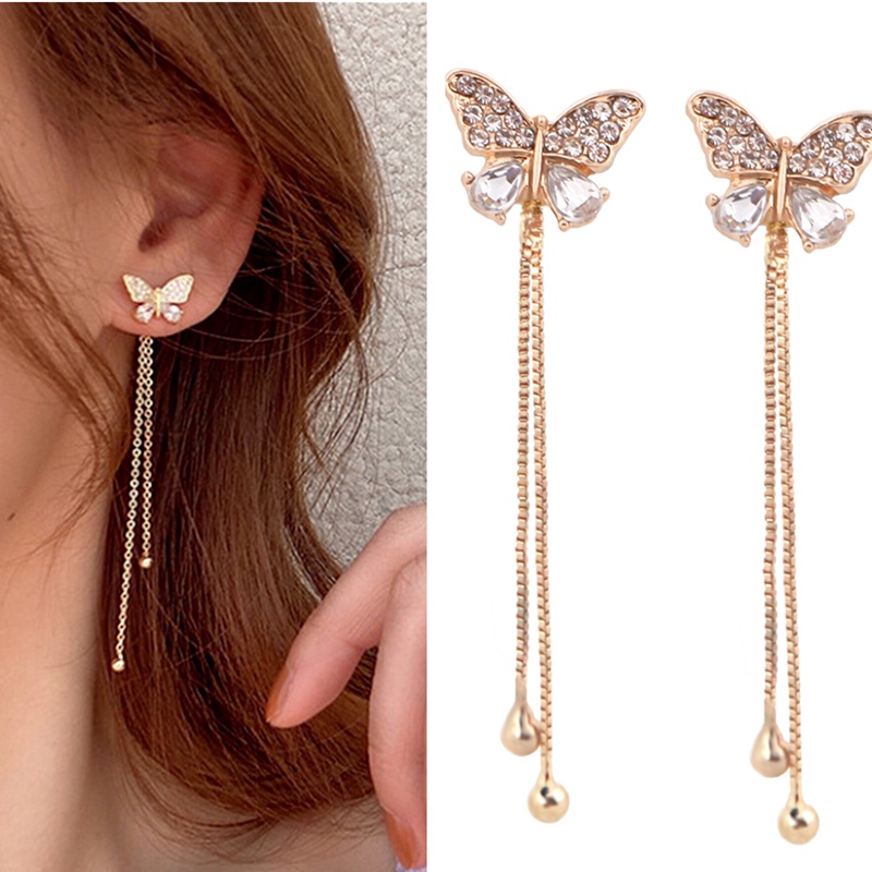 Beautiful Butterfly Design Tassels Long Drop Earrings main image 0