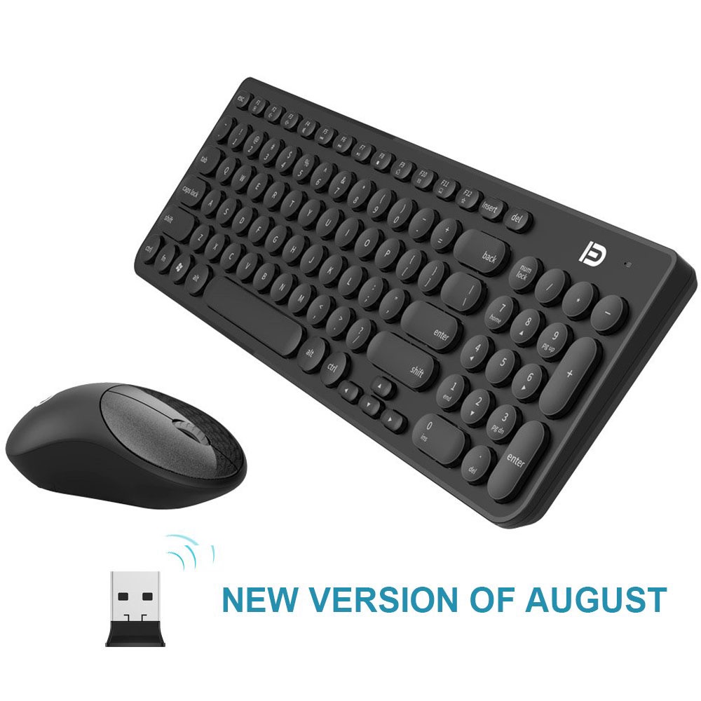 Quiet Wireless Keyboard Mouse Combo 2.4GHz Cordless Cute Round Key Set