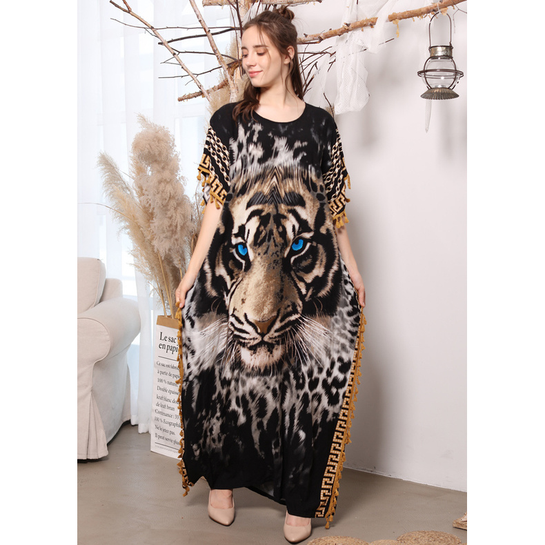 Middle East short sleeve plus size loose big hem robe personality Tiger ...