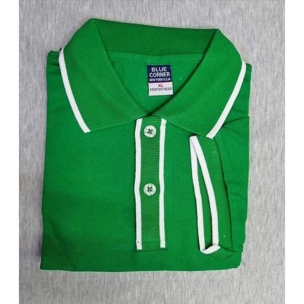 Blue corner polo shirt with stripes best sale