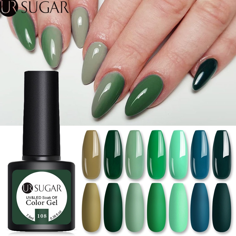 UR SUGAR Green Color Series Glitter Nail Gel Polish Soak Off UV LED 7 ...