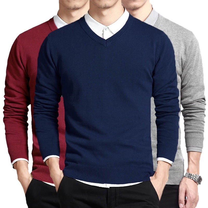 Cotton Sweater Men Long Sleeve Pullovers Outwear Man V Neck Male ...