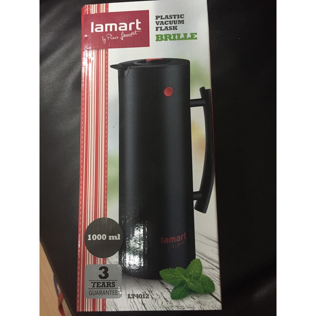 Brand New Lamart Thermos Plastic Vacuum Flask 1 liter (Black) Shopee