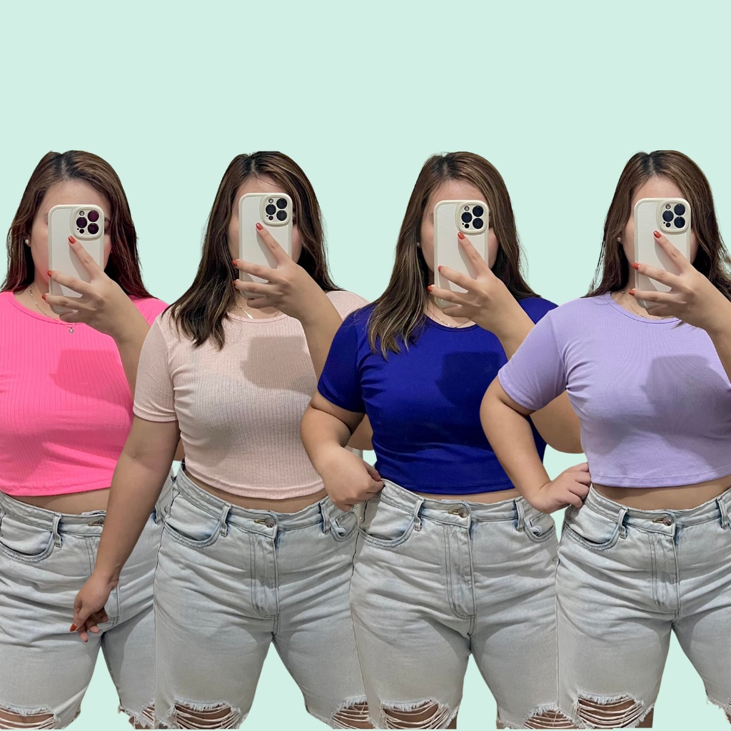Round neck crop top semi plus size (Medium - Large size) | Shopee ...