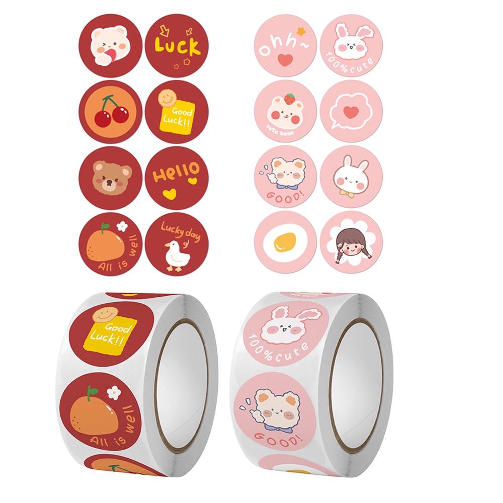500pcs/Roll Round Cute Cartoon Rabbit Stickers Children Stationery ...