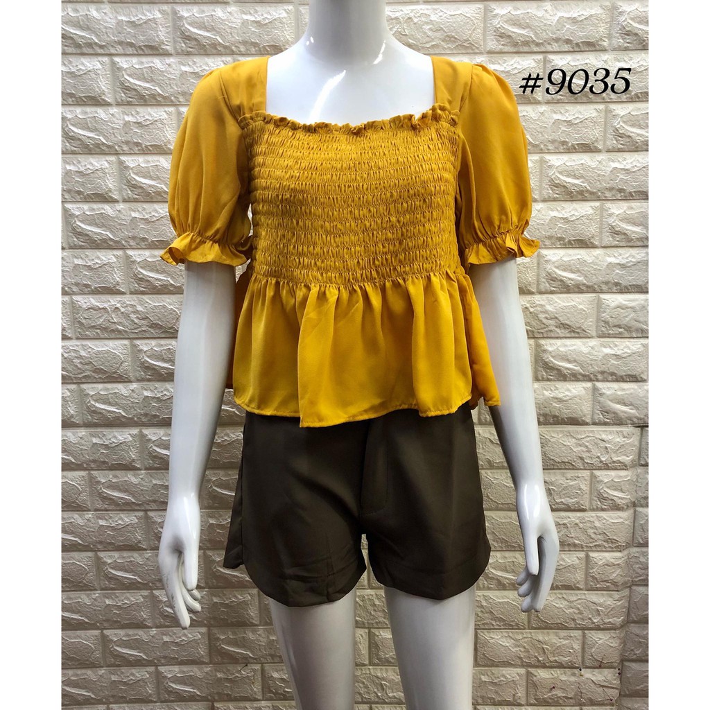 FLY 9035 Women's fashion causal plain square collar backless blouse ...