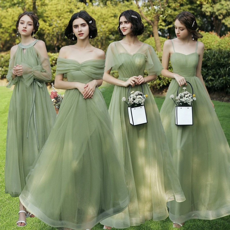 Korean Green Brown Bridesmaid Civil Wedding Prenup Debut Gown Maxi Long ...