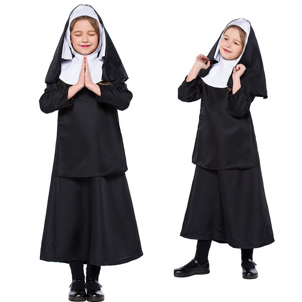 Lolanta Kids Girl Nun Costume Halloween Cosplay Virgin Mary Outfit Black  Robe Muslim Fancy Dress 4-9 Yrs | Shopee Philippines