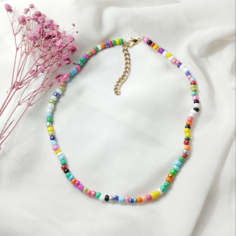 1st Trendy Plain Bohemian Colorful Bead Choker Necklace Handmade Summer ...