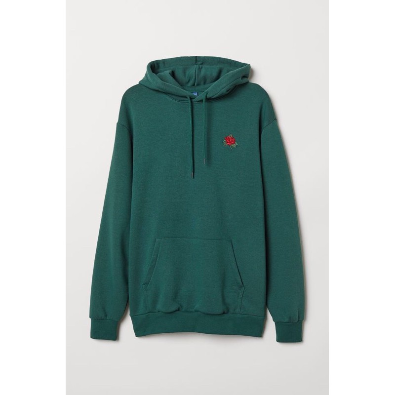 H&m green 2025 hoodie with rose