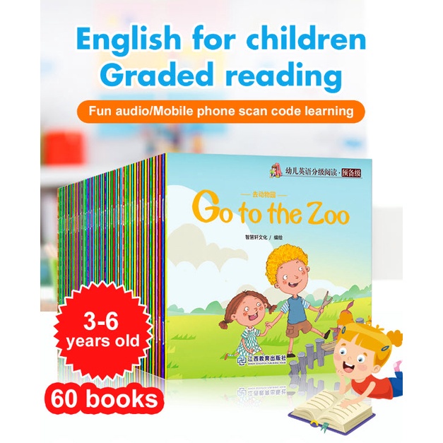 60 Book/Set Kids Preschool Learning English Word Bedtime Reading Story