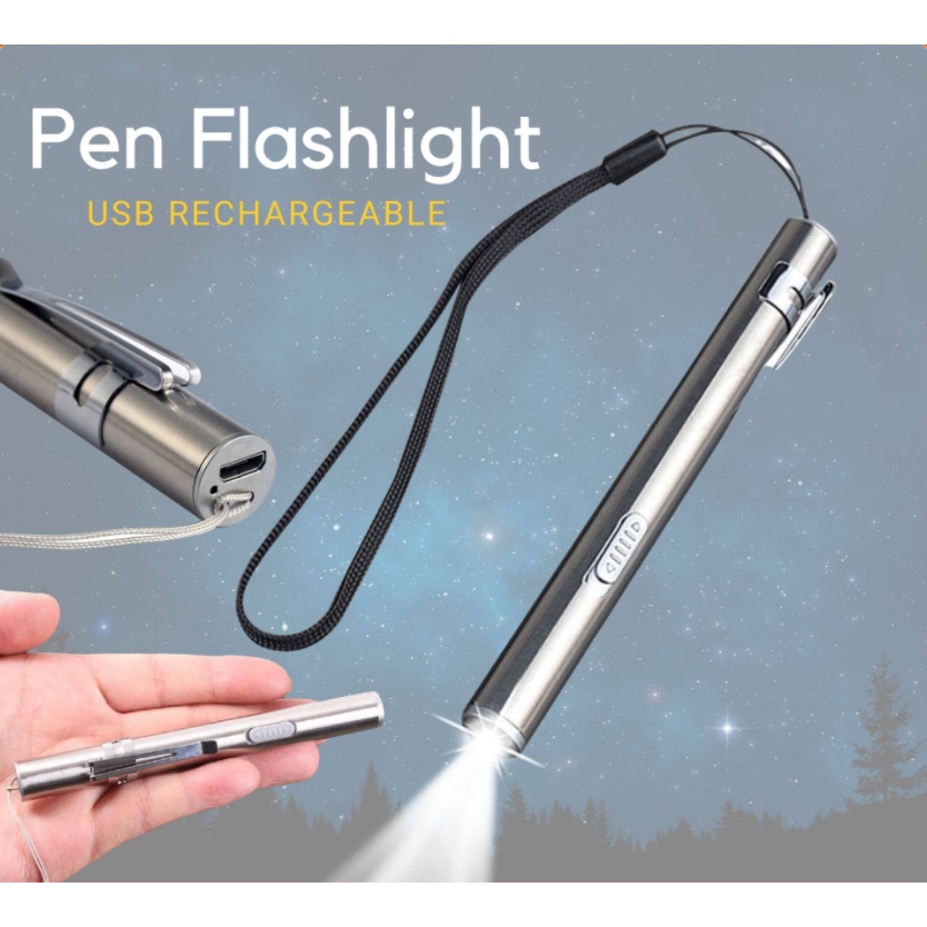 USB Rechargeable Penlight Stainless Steel High Lumen Mini LED Penlight ...
