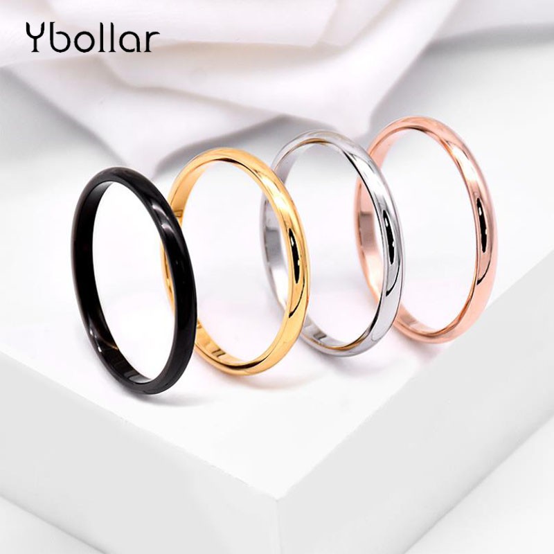 2mm Thin Band Rings Men Women Couple Wedding Rings Titanium Steel ...